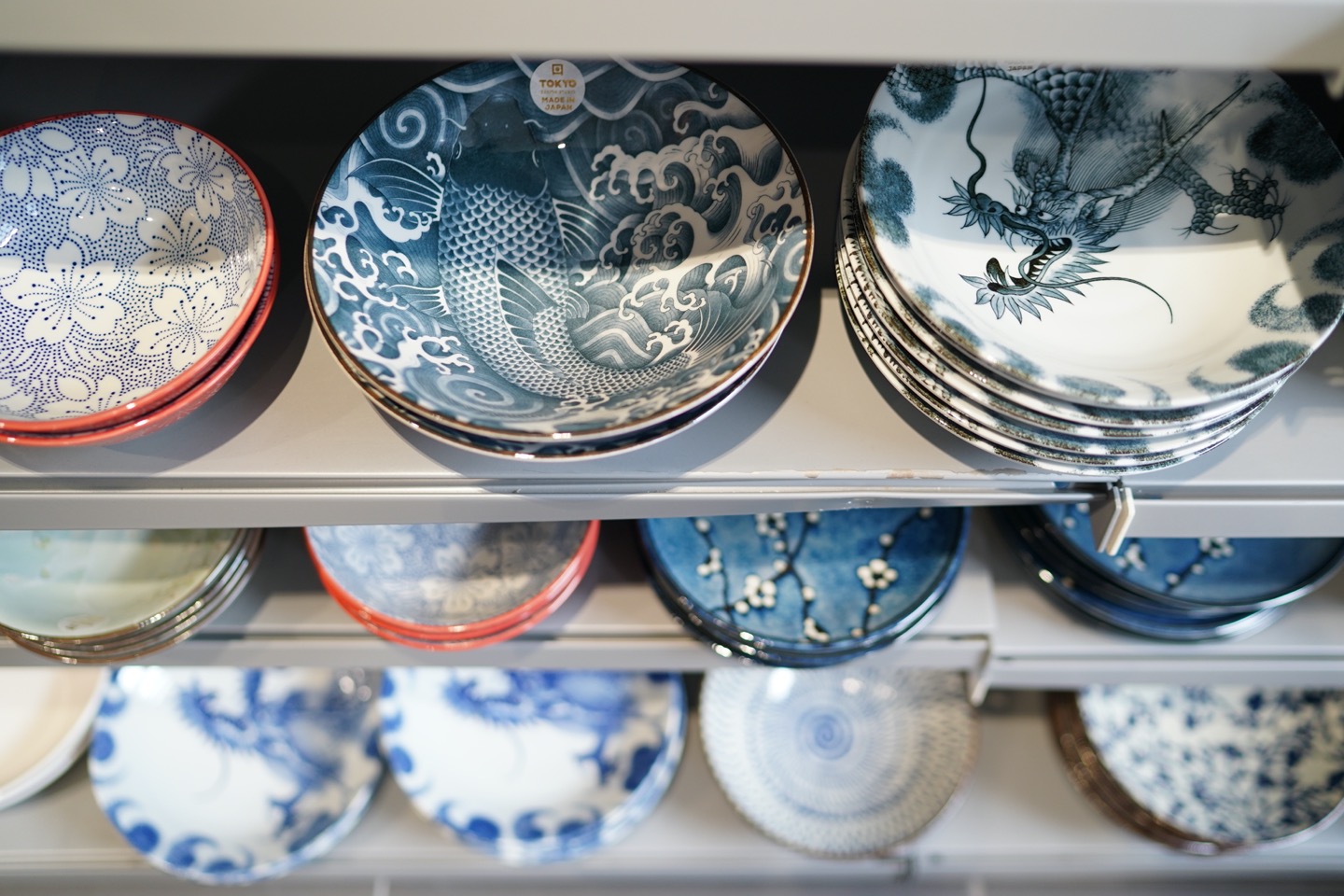 Japanese ceramic tableware on display in a Matthew's Foods store