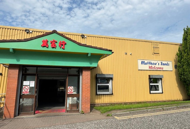 Storefront of Matthew's Foods warehouse and store on Garscube Road, Glasgow